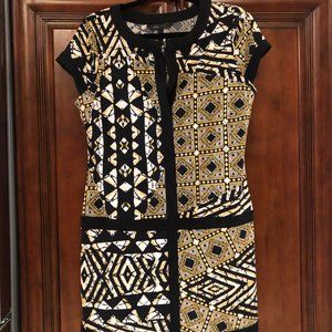 BCBG Max Azria B/W and gold mini dress